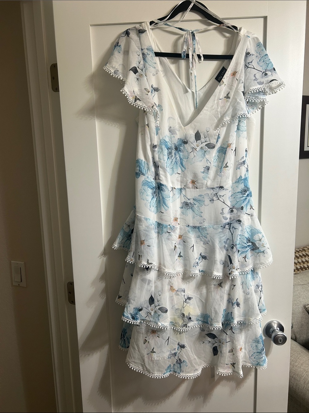 City Chic White Midi Dress with Blue Floral Print